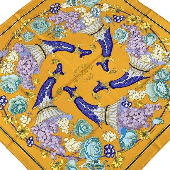 Auth HERMES Carre - Orange Multi Silk Scarf - Picture 2 of 8